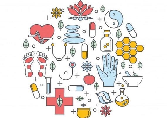 Vari simboli di medicine tradizionali ed alternative